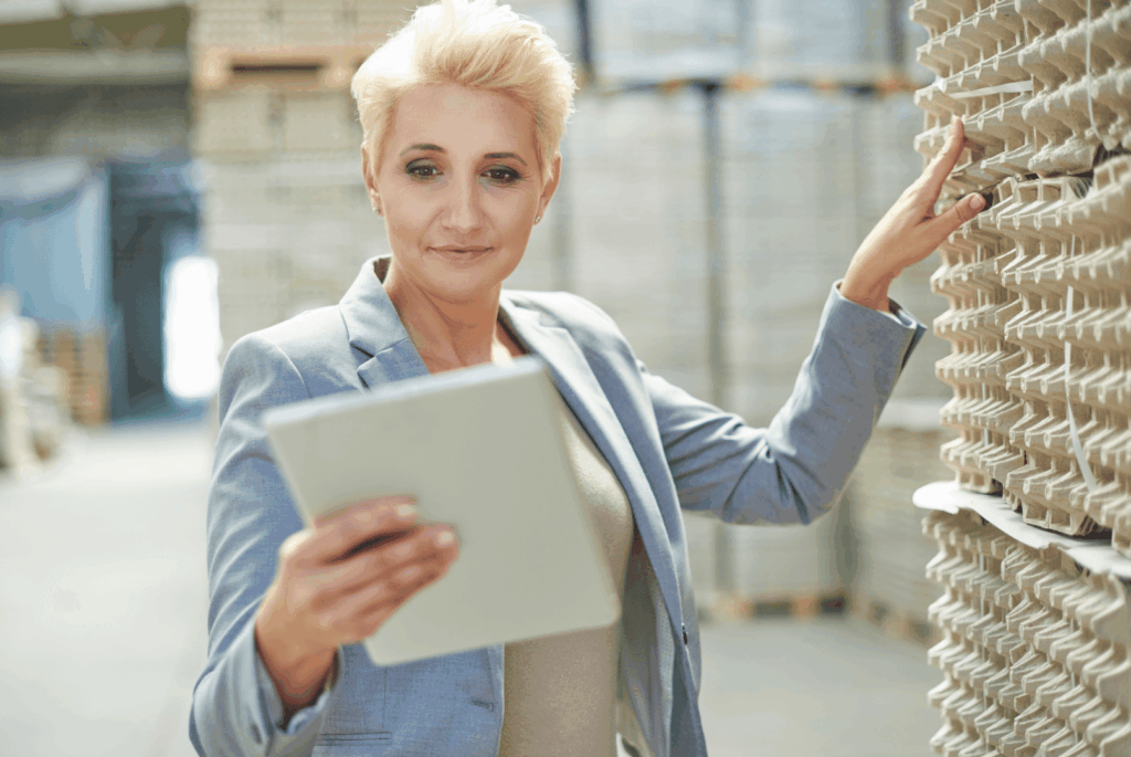 Image d'une responsable qualité consultant des produits dans une entreprise