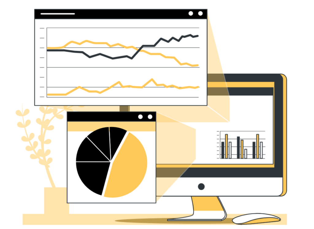 Ordinateur avec statistiques et graphiques pour article sur les études de marché B2B