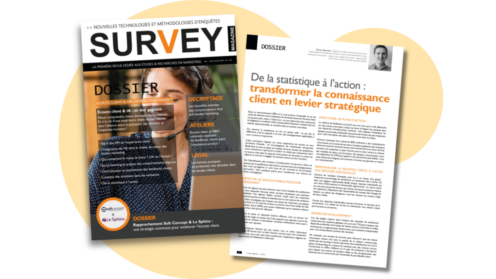 Le passage de l'institut d'études de satisfaction client Praxis dans la revue Survey Magazine